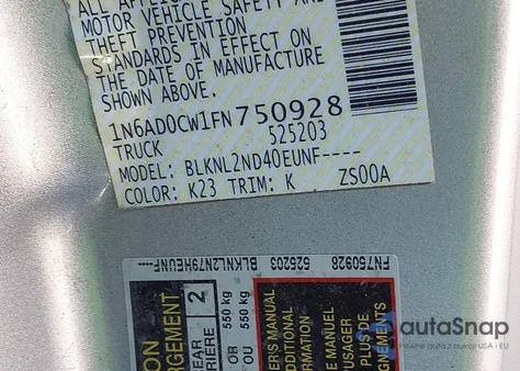 2015 Nissan Frontier Sv from USA, damaged, VIN 1N6AD0CW1FN750928